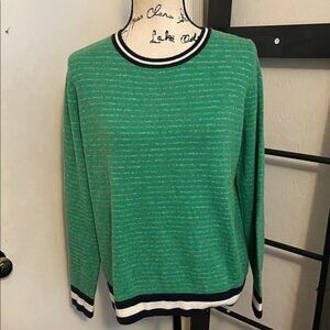 Jumper 1234 100% Cashmere Green Striped Pullover Sweater Modern Boho Work Event